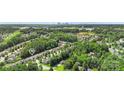 Scenic aerial view of a neighborhood surrounded by lush greenery with a city skyline in the distance at 858 Rook Rd, Charlotte, NC 28216