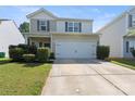Traditional-style home showcasing a two-car garage and neatly landscaped front yard at 6945 Agava Ln, Charlotte, NC 28215
