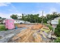 A construction site displays a foundation, materials, and equipment set against a backdrop of neighboring houses and trees at 263 Robinson St, Rock Hill, SC 29730