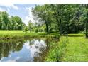 Scenic pond surrounded by mature trees and greenery, creating a tranquil outdoor setting at 3659 Vashti Rd, Taylorsville, NC 28681