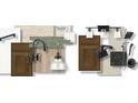 Selection of neutral and natural modern colors and materials of the bathroom and kitchen features at 7213 Westrow Ave, Charlotte, NC 28278