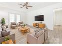 Airy living room with modern decor, a comfortable seating arrangement, and plenty of natural light, perfect for entertaining at 7416 Quail Ridge Dr, Charlotte, NC 28226
