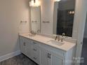 Bright bathroom featuring a double sink vanity with white cabinetry and shower with dark gray tiling at 259 Luray Way # 443, Rock Hill, SC 29730