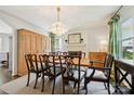 Well-lit dining room with fireplace, hardwood floors, and a grand wooden china cabinet at 1040 Goshen Pl, Charlotte, NC 28211