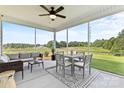 Relaxing screened-in porch with comfortable seating, a ceiling fan, and scenic views at 428 Balboa St, Matthews, NC 28104