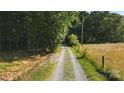 Gravel driveway leading to property through a wooded area with an adjacent open field at 4323 Crow Rd, Monroe, NC 28112