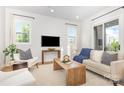 Bright living room with neutral decor, large windows, and stylish furniture at 2523 Irwin Stream Rd, Charlotte, NC 28208