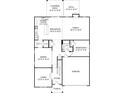 Detailed first floor floorplan of home, showing kitchen, living, dining, garage and bedroom at 420 Balboa St, Matthews, NC 28104
