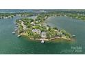 Stunning aerial view of waterfront homes nestled amongst trees and a large body of water at 18007 Harbor Light Blvd, Cornelius, NC 28031