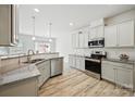 Bright kitchen featuring stainless steel appliances, granite countertops, and white cabinets at 15119 Oleander Dr, Charlotte, NC 28278
