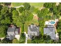 Aerial view of the property highlighting the landscaping, pool, and golf course in the distance at 2241 Flagstick Dr, Matthews, NC 28104