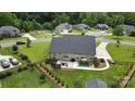 Aerial view of a private backyard featuring a patio, fence, and manicured lawn at 3256 Fairmead Dr, Concord, NC 28025