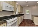 Well-lit kitchen featuring modern appliances, ample counter space, and wood flooring at 2706 Bremer Ct, Charlotte, NC 28210