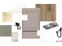 A modern material palette featuring neutral tones, wood flooring, stone, and stainless steel finishes at 4041 Grommet Ct, Matthews, NC 28105