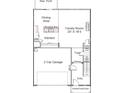 Open-concept floor plan featuring a kitchen, dining area, Gathering room, and a two-car garage at 217 Lake George Dr, Shelby, NC 28152