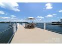 Private boat dock with dining area and a beautiful waterfront view at 3394 Governors Island Dr, Denver, NC 28037