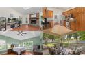 Inviting living space featuring a brick fireplace, hardwood floors, and a view of the screened-in patio at 14747 Pomerol Ln, Pineville, NC 28134