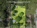 Aerial view of property showing boundaries, mature trees, and surrounding greenery at 2008 Kimway Dr, Matthews, NC 28105