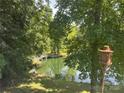 Scenic view of a tranquil pond with a charming wooden bridge, framed by lush greenery at 322 Oakview Dr, Salisbury, NC 28146