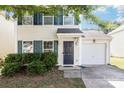Charming two-story home with a well-manicured lawn, attached garage, and inviting navy blue door at 7643 Monarch Birch Ln, Charlotte, NC 28215