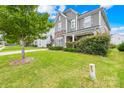 Well-manicured front lawn of home featuring trimmed hedges, a mature tree and lush green grass at 586 Brookhaven Dr, Fort Mill, SC 29708