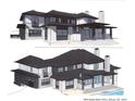 Modern architectural rendering of a lakeside home featuring patios, balconies and a two car garage at 6644 Goose Point Dr, Denver, NC 28037