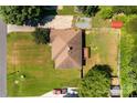 Aerial shot of the property showcasing the home's layout, spacious backyard, and surrounding greenery at 160 Walking Horse Run, Stanley, NC 28164