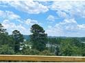 Scenic lake view from a wooden deck with lush greenery and clear blue skies and puffy clouds at 114 Joe Teague Rd, Hickory, NC 28601