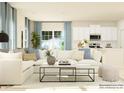 Bright living room with white sectional, neutral decor, and an open view to the kitchen at 1606 Swallow Tail Dr, Cramerton, NC 28012