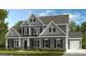 Charming two-story home with gray siding, black shutters, a welcoming front porch, and well-manicured landscaping at 18138 Sulton Ter, Huntersville, NC 28078