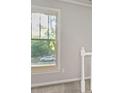 Hallway view with white trim, gray walls and view of a car outside at 2508 Wood Star Ct, Matthews, NC 28105