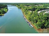 Aerial view showing a community with private boat docks on the river at 769 River Park Rd, Belmont, NC 28012