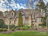 Brick front exterior of a luxurious home with manicured landscaping at 9029 Pine Laurel Dr, Weddington, NC 28104