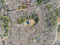 Aerial view of wooded homesite with long driveway and mature trees providing privacy at 6610 Rolling Ridge Dr, Waxhaw, NC 28173