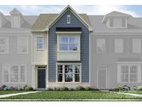 Two-story home with blue and beige siding, landscaping, and a dark-colored door at 4499 Potters Wheel Dr, Fort Mill, SC 29715