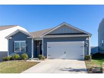 Ranch style home with gray siding, two car garage, and landscaped lawn at 138 Gray Willow St, Mooresville, NC 28117