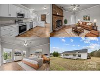 Real estate collage showing the kitchen, living room, bedroom, and exterior of the home at 4759 Mel Nunnery Rd, Fort Lawn, SC 29714