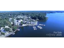 Aerial view of waterfront community with lake access and boat slips at 13913 Queens Harbor Rd, Charlotte, NC 28278