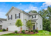 Two-story house with gray siding, white garage door, and landscaping at 10006 Travis Floyd Ln # 002, Charlotte, NC 28214