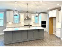 Bright kitchen featuring a large island, stainless steel appliances, pendant lighting and modern finishes at 9657 Liberty Hill Dr, Mint Hill, NC 28227