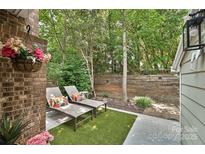 Relaxing patio featuring lounge chairs with colorful pillows and lush greenery at 1077 Sardis Cove Dr, Charlotte, NC 28270