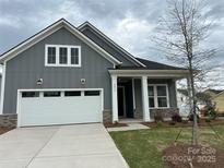 Charming new construction with vertical siding, white trim, covered entry, and an attached two car garage at 5213 Mint Harbor Way # 0351, Charlotte, NC 28269