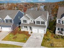 Aerial view of lakefront home at 17909 Wilbanks Dr, Charlotte, NC 28278