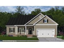 Charming single-story home featuring neutral siding, black shutters, and a two-car garage at 3089 Meadowcrest Dr # 28, Clover, SC 29710