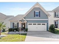 Charming single Gathering home with a white garage door, stone accents, and a well-manicured lawn at 50143 Robins Nest Ln, Lancaster, SC 29720