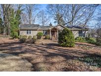 Charming single-story home featuring a stone facade, covered porch, and lush landscaping at 456 Mammoth Oaks Dr, Charlotte, NC 28270
