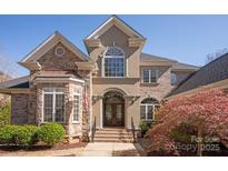 Stunning home with stone and stucco facade, beautiful windows, and lush landscaping at 9901 Strike The Gold Ln, Waxhaw, NC 28173