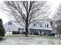 Charming gray two-story home with blue shutters and a well-maintained lawn during a snowy day at 1207 Chadbourne Ave, Concord, NC 28027