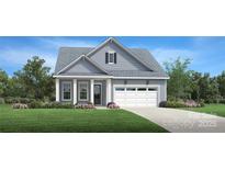 Charming new construction home featuring blue siding, a two-car garage, and a covered porch at 3468 Aleppo Ave # 366, Indian Land, SC 29707