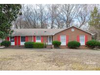 Charming brick home featuring red shutters, a well-maintained lawn, and mature landscaping at 1018 Eaglewood Ave, Charlotte, NC 28212